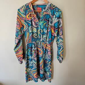 Tracy Negoshian Sheath Dress, Size Small Paisley Puff Sleeve Boho